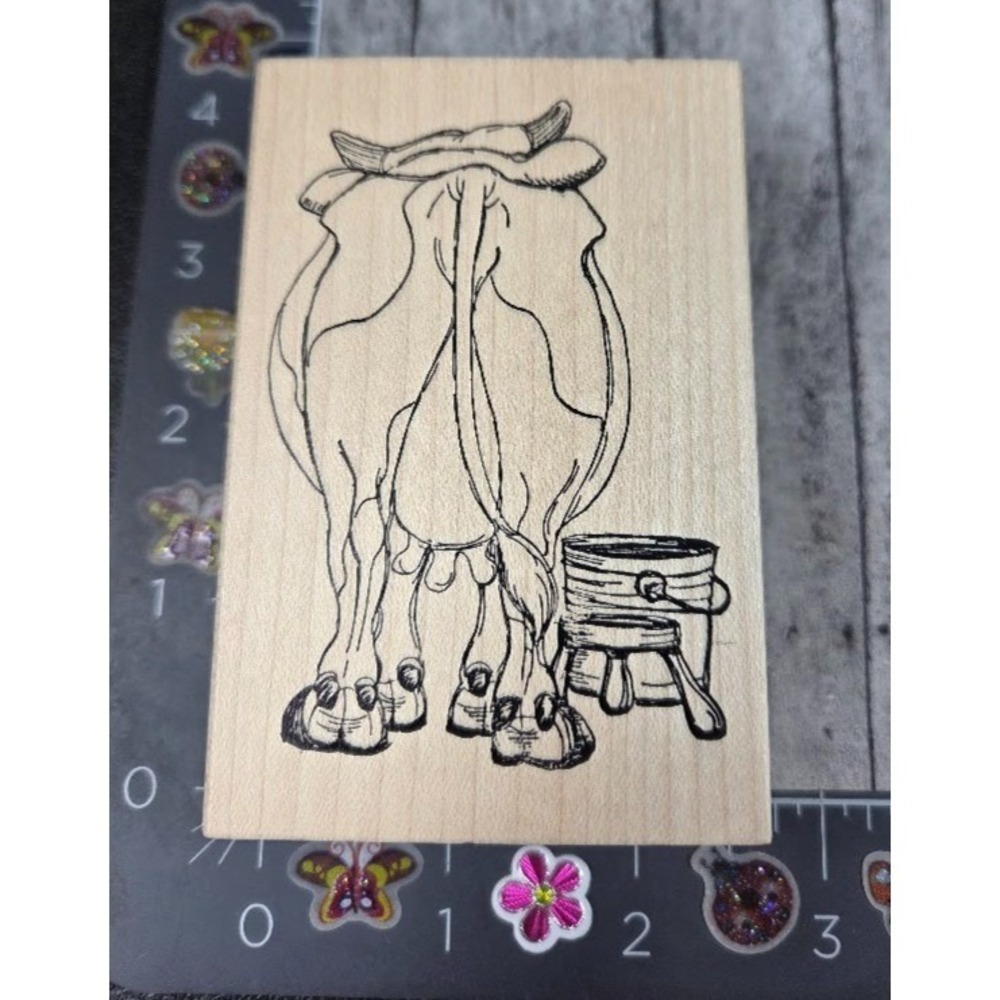 Art Impressions Cow Backside T1516 Milk Pail Rubber Stamp Wood #C20